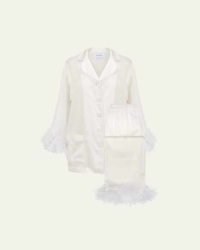 Feather-Trim Party Pajama Set